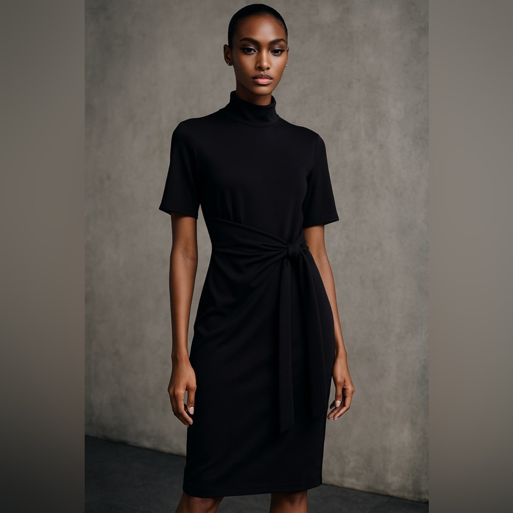 Gracia Black Sheath Dress with Mock Neck